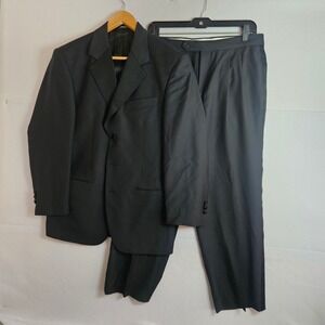 Issimo Mens 2 Piece Tuxedo Suit Black Herringbone Wool Formal Italy 38S 31w